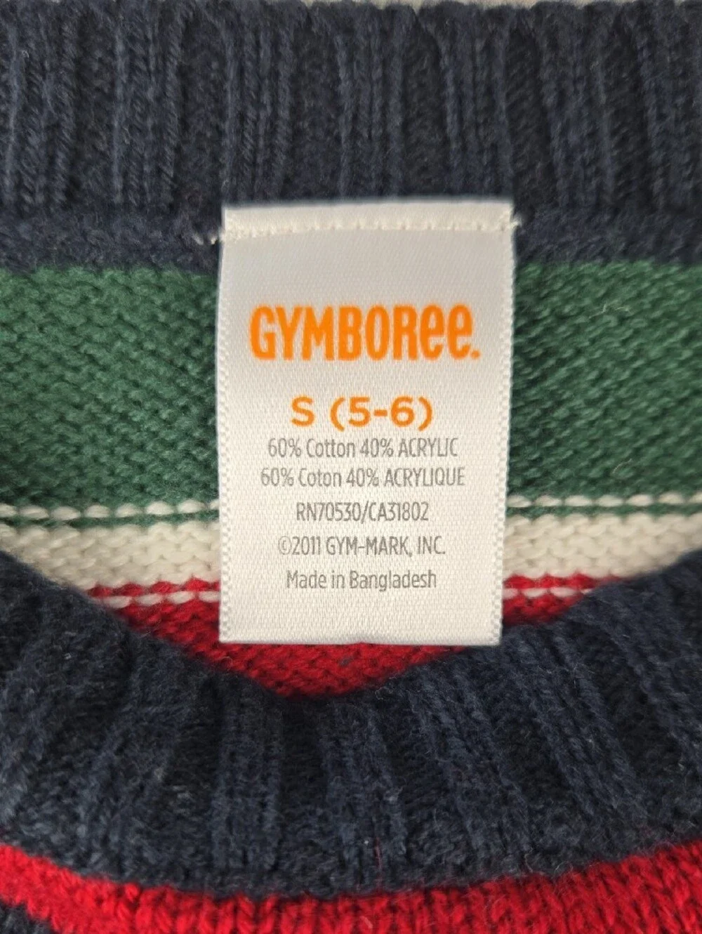 Gymboree Boys Striped Sweater Size 5-6 Small Blue Green Red